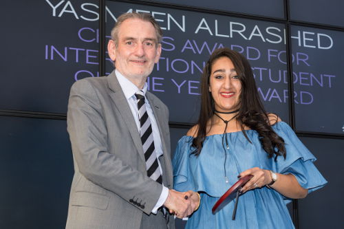 Edinburgh College chair, Professor Sir Ian Diamond and Yasmeen Alrashed, International Student of the Year
