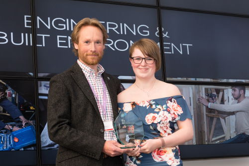 Sandy Bruce, curriclum leader for automotive engineering with Erin Mclean, Academic Excellence Award Automotive Engineering