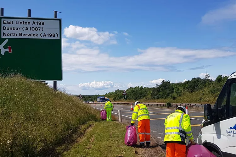 BEAR Scotland and East Lothian Council litter picking on the A1